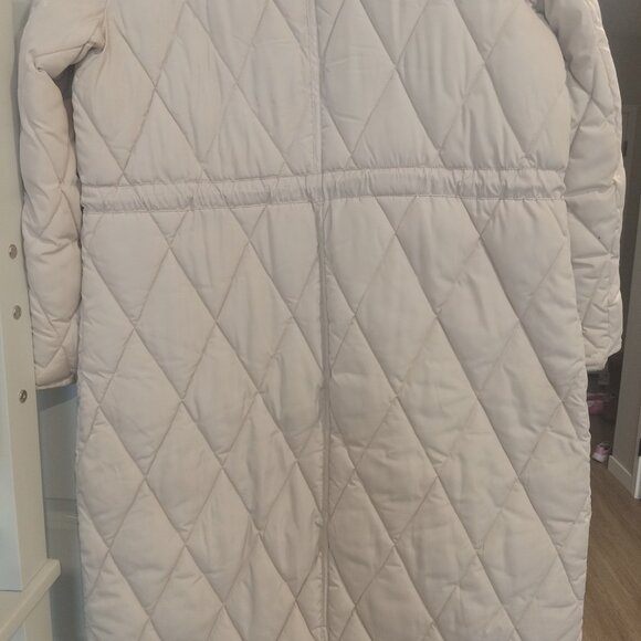 NEW Beautiful Cream Ivory Long Quilted Belted Long Winter Coat - Picture 7 of 8